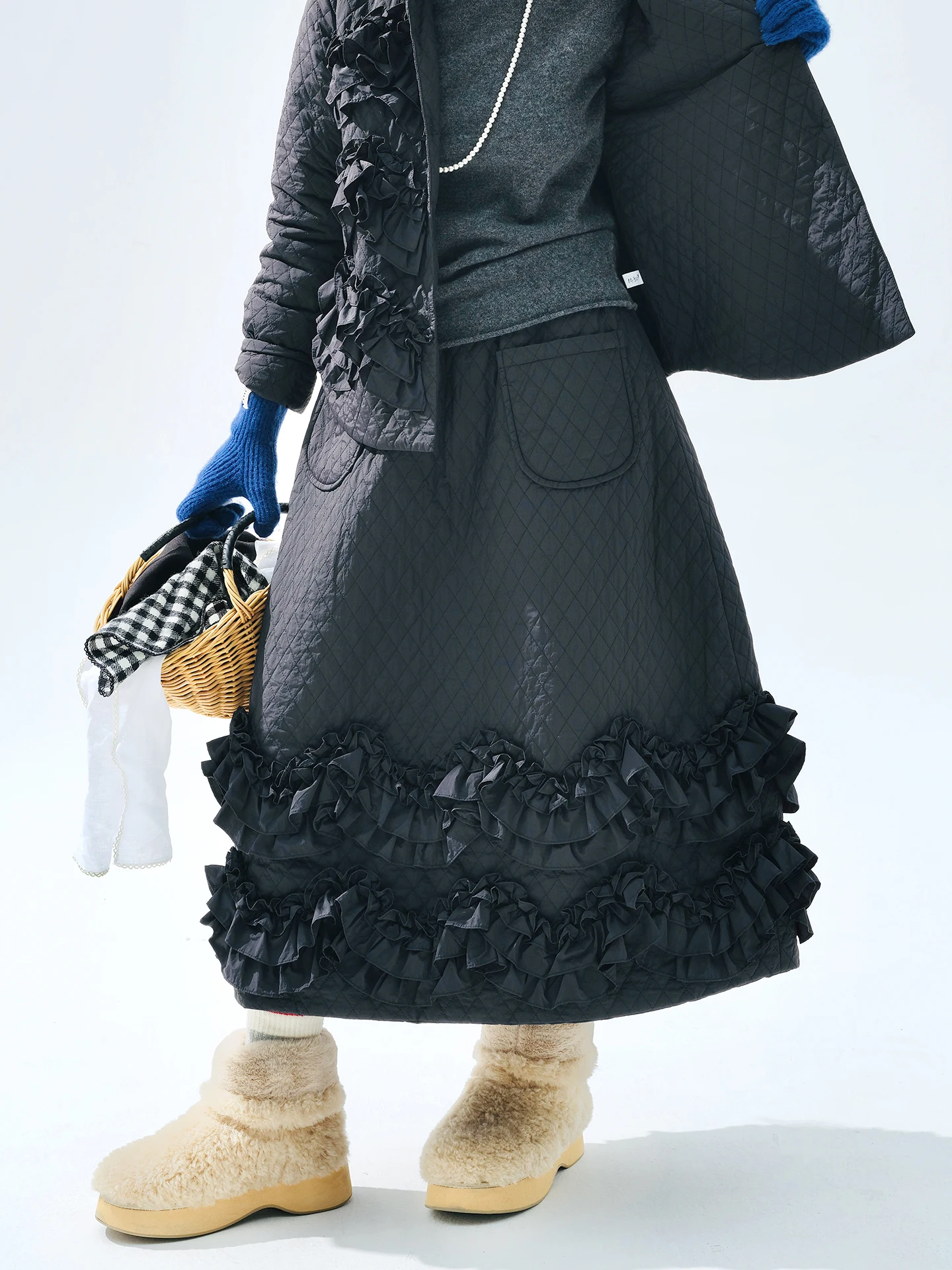 

Women's A-Line Midi Skirt - imakokoni 2025 Original Winter Style, Lace Trim, Cotton Fabric, Casual & Artistic 255298