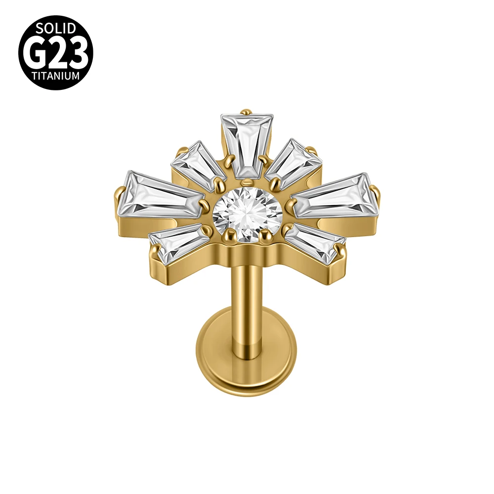 16G Cz Crown Pure Titanium Lip Studs