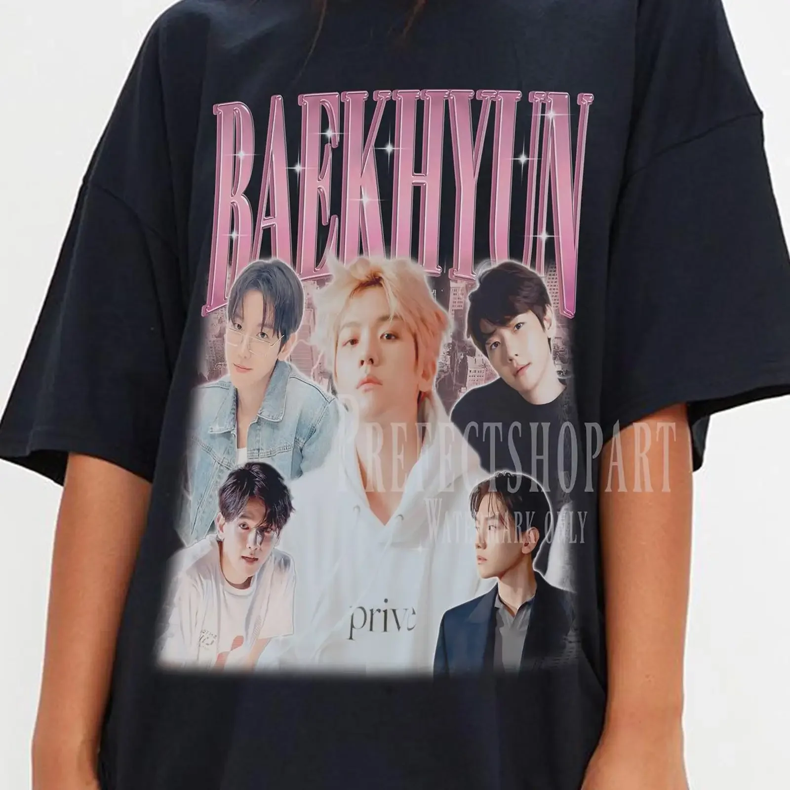 Ретро-футболка для фанатов Baekhyun 2025 с принтом K-pop, оверсайз, винтажная, с эффектом потертости, модная, эластичная, универсальная, с графическим принтом