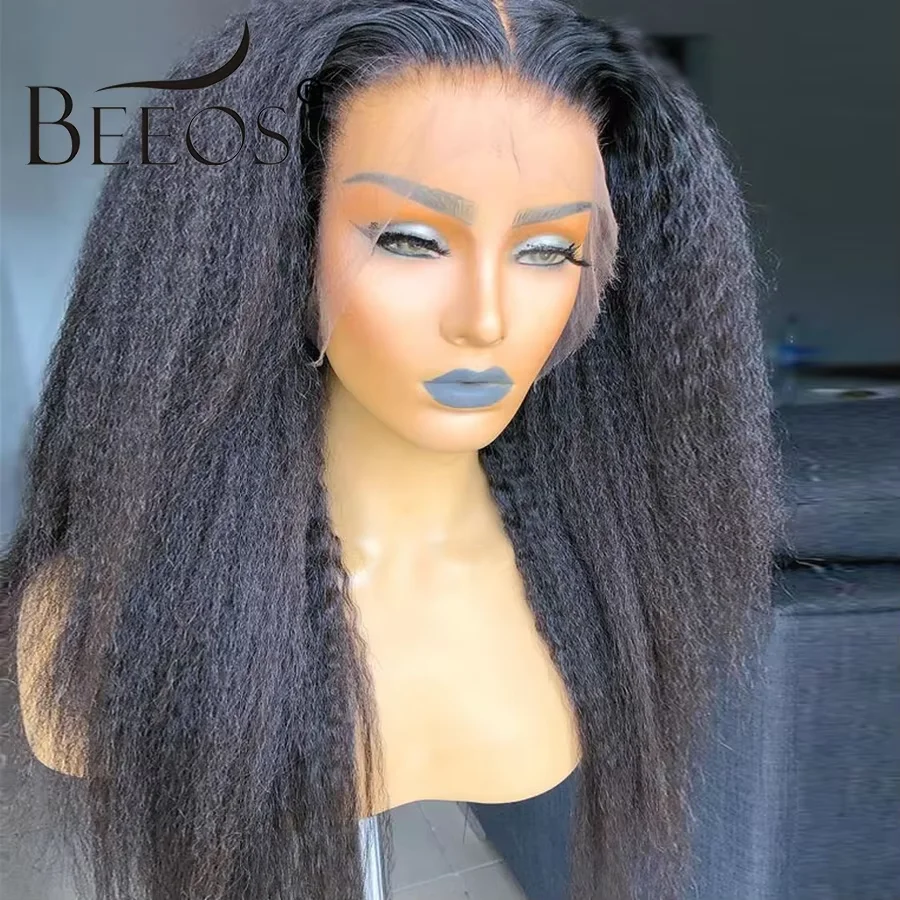 BEEOS Kinky Straight Lace Front Human Hair Wigs For Women Brazilian Raw Hair Yaki Straight Lace Frontal Wig Human Hair 200% 250%