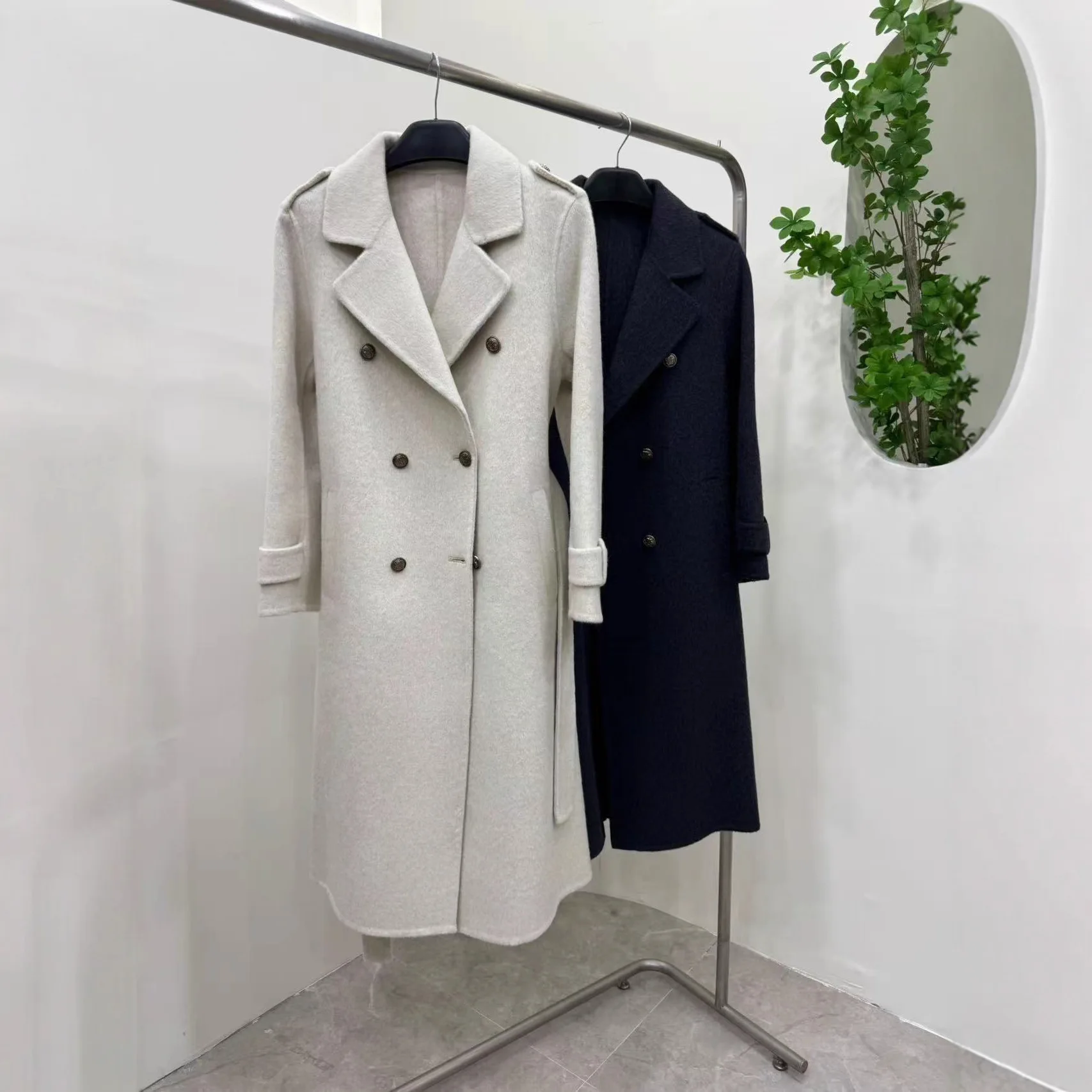 2026 British Double-breasted Wool Overcoat with Belted Fit Lapel Office Lady Blends Windbreaker Professional  Versatile Coat