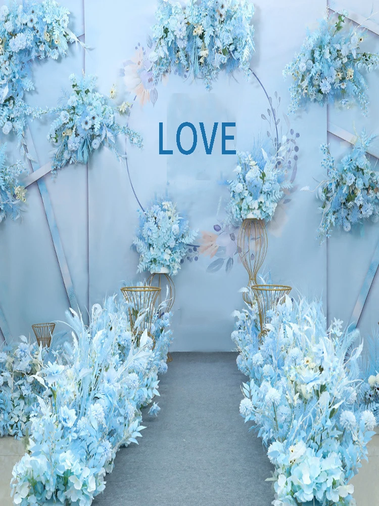 Composizione floreale artificiale per matrimonio blu, fiori decorativi, fiori di seta