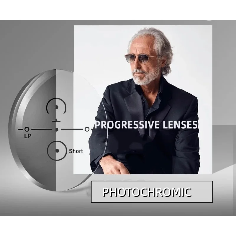 

2pcs Photochromic Multifocal Progressive Lens CR-39 Resin Aspheric Glasses Lenses Anti Blue Ray UV400 Sun Prescription
