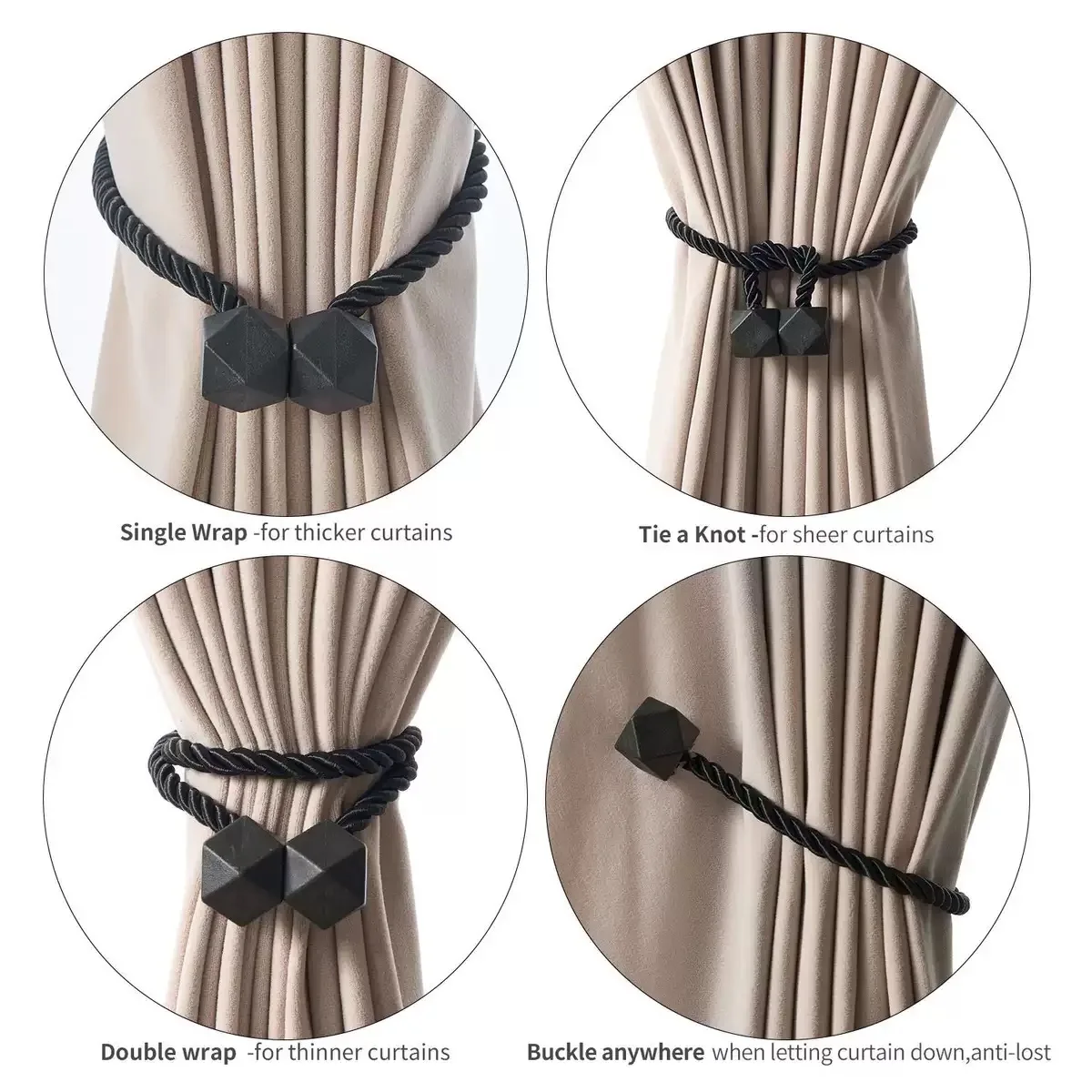 2pcs Rhombus Magnetic Curtain Tiebacks Curtain Holders Strong Magnet Multiple Colors Curtain Rope Ties for Living Bedroom Decor