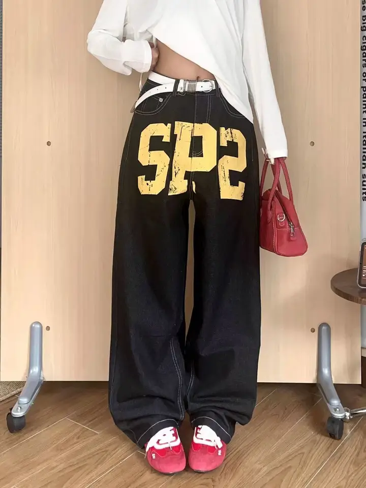 Black Gothic Hip-Hop Letter Printed Streetwear Men And Women Y2k
