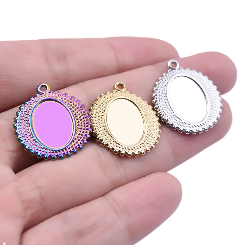 10pcs Half Sun Oval Enamel Settings Charm DIY for Jewelry Marking Stainless Steel Pendants Charms Findings Necklace Wholesale