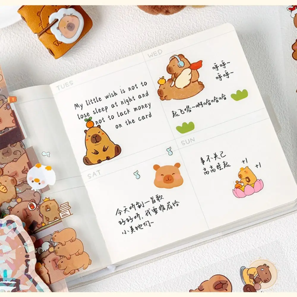 6Pcs/bag PET Capybara Sticker Stationery Cartoon Capybara Handbook Stickers Material Scrapbooking Cartoon Decorative Stickers