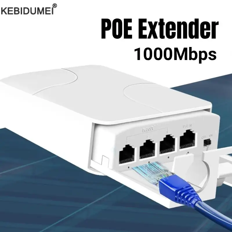 4 Port Waterproof POE Extender 1 in 3 Out Repeater 100/1000Mbps Outdoor Network IP55 Network Switch for POE Camera Wierless AP