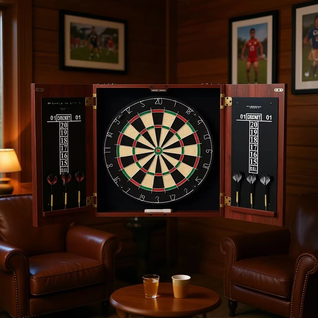 Steel pointed dart target cabinet set, official size, double door, durable design, suitable for adults