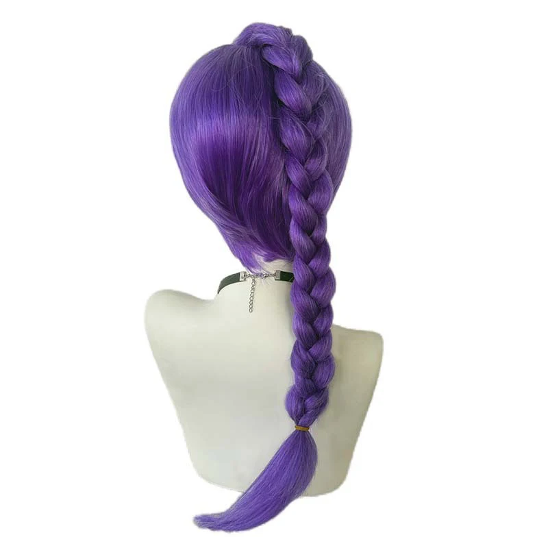 Peruka Kpop dla dzieci, fioletowa, do cosplayu, fioletowo-czerwona, syntetyczna, z warkoczami, długi kucyk, peruki na Halloween, rekwizyty do cosplayu