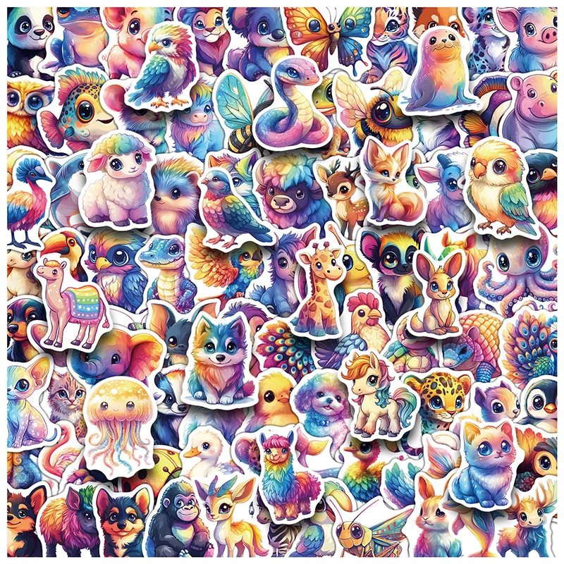 100PCS Cute Rainbow Animal Stickers Pack Kawaii Starry Sky Animal Stickers Waterproof Vinyl Decals for Water Bottle Skateboard