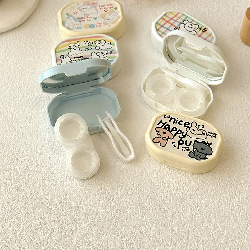 6 Pcs Cute Cartoon Puppy Contact Lens Case, Adorable Contact Solution Soaking Case Replacement Kit for Home, Office, Travel