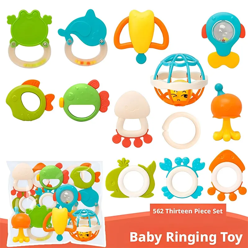Teething Toys Shake Rattle Sensory Teether Babies Development Learning Toy Easy to Grip Toy Gift Babies Accessories