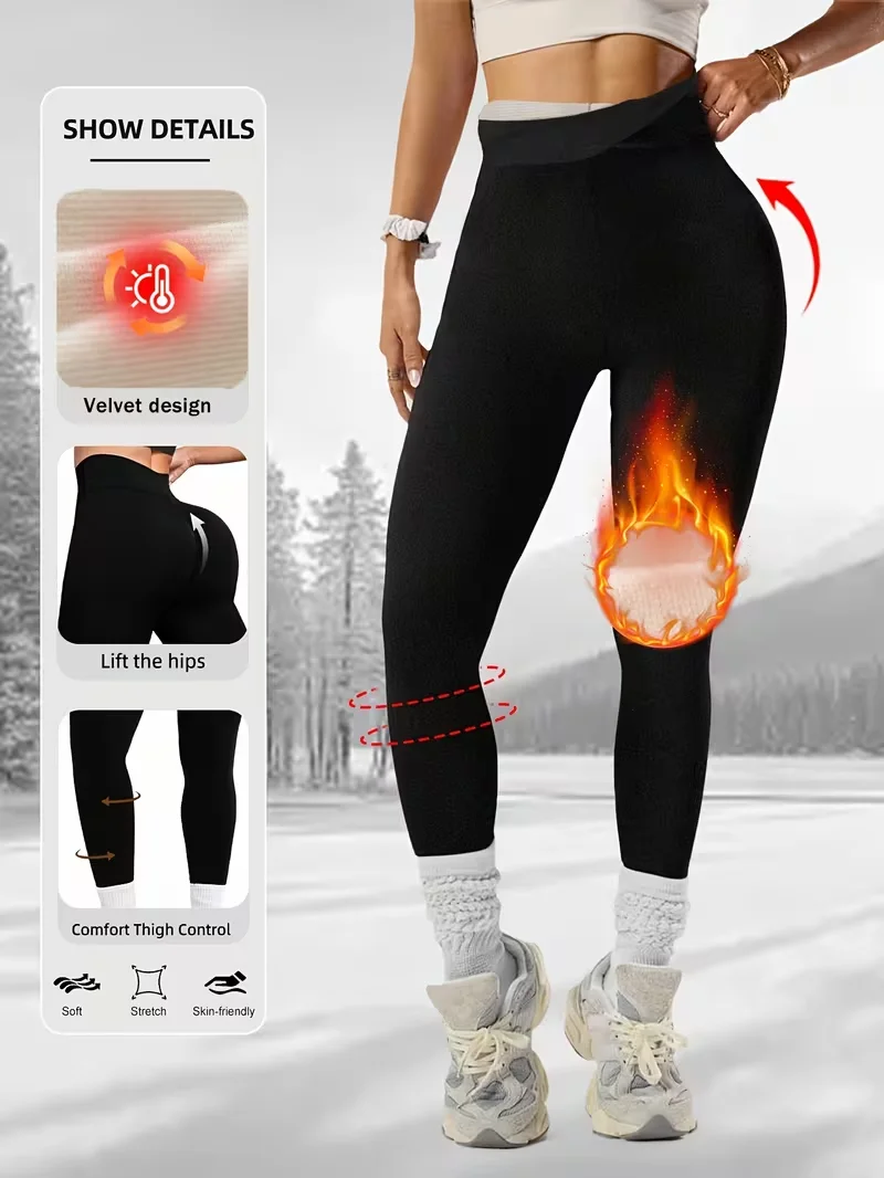 Damen-Yoga-Leggings mit Fleece-Futter und hoher Taille, warme, dicke, wärmende, wärmende, beheizte Thermohose für Wintertraining, Fitnessstudio und Outdoor-Radfahren, Jeans