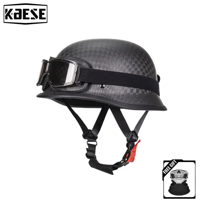 

Matte Black German Soldier Real Carbon Fiber Helmet Motorcycle Vintage Retro Helmets for Cruiser Chopper Women Men