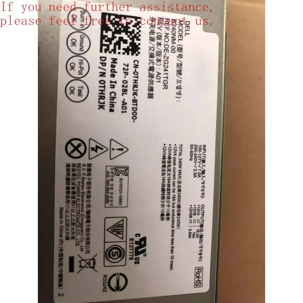 

For DELL 7040 3650 3040 3046 Power Supply H240EM-00 L240AM-00 B240NM-00