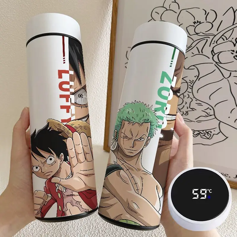 

One Piece Anime Luffy Zoro Large Capacity Smart Thermos Cup 304 Stainless Steel Portable Temperature Measuring Display Water Cup