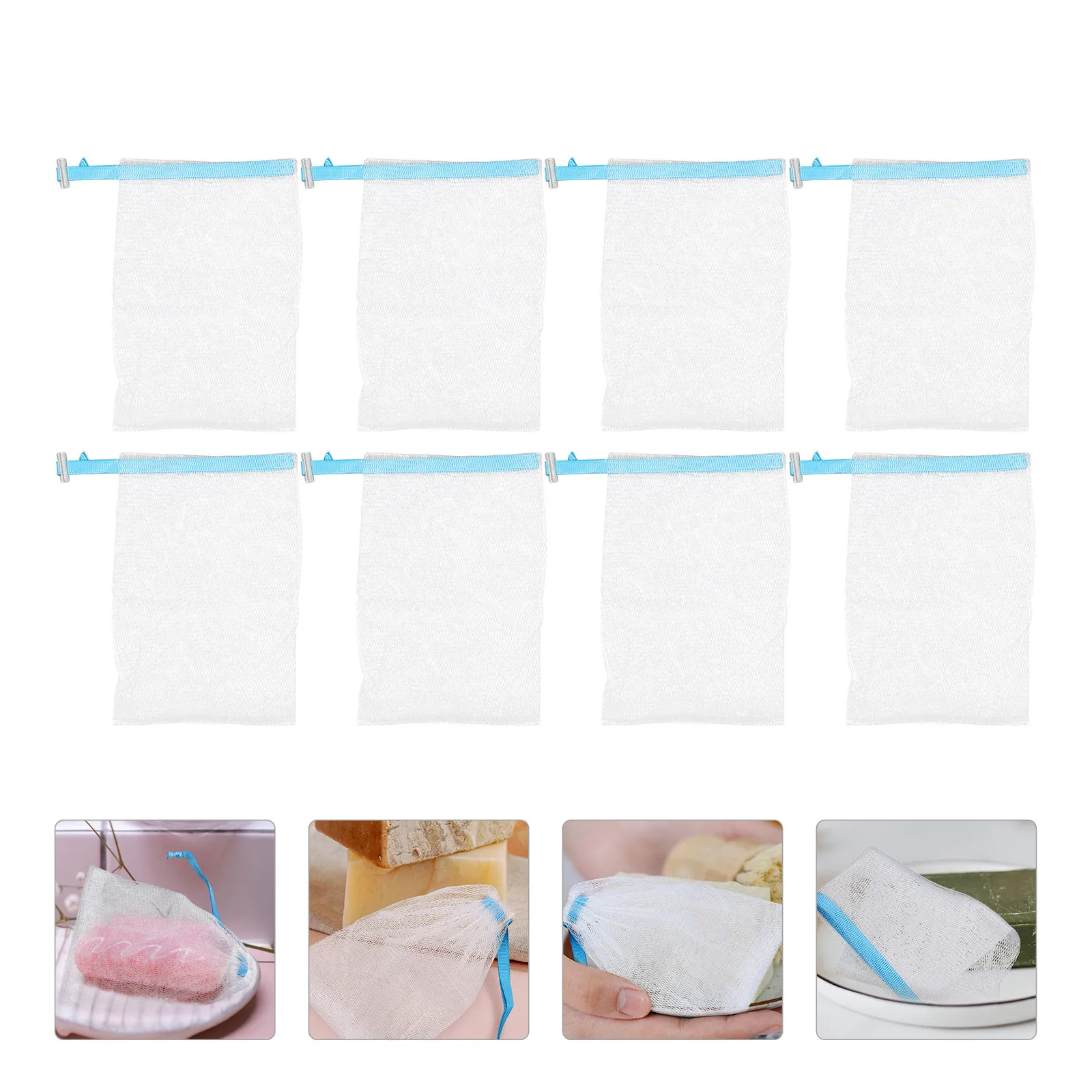 8Pcs Face Cleaning Net Soap Net Pouches Lightweight Portable Foaming Mesh Soap Bags Deep Facial Cleansing Exfoliating Mesh view 6