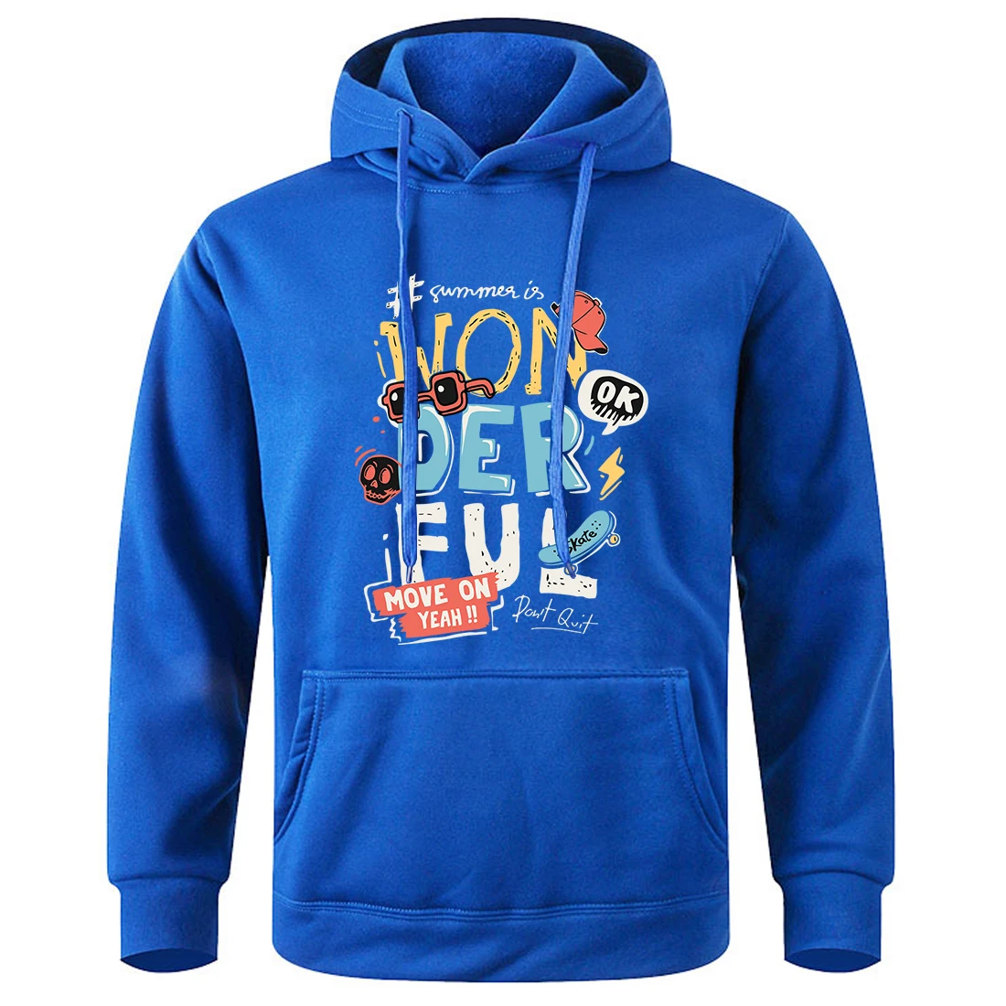 Wonderful Move On Letter Printed Hoody Men Loose Cotton Sweatshirts Trendy Stylish Sport Shirts Fleece Comfy Pocket Clothing