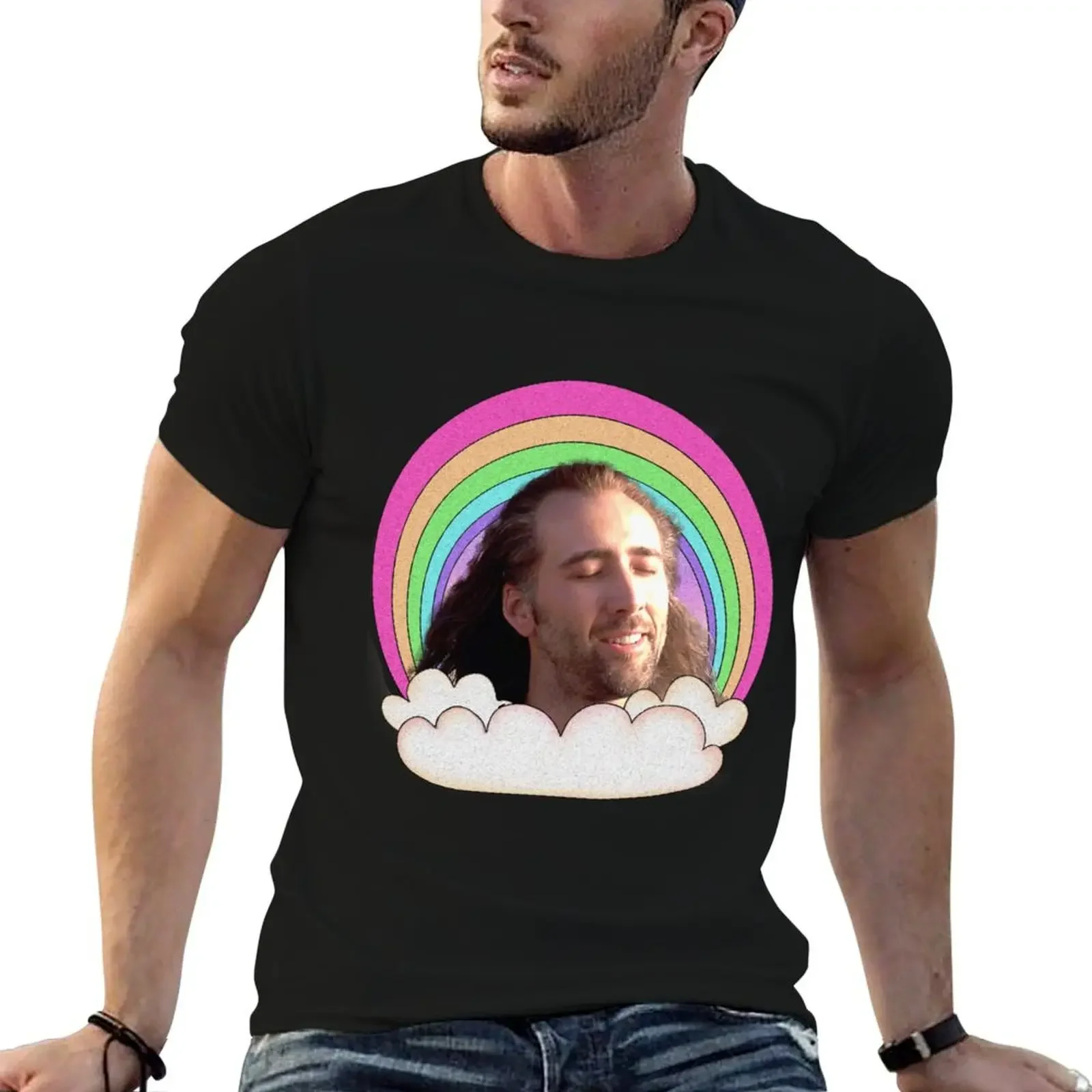 

nicolas cage is happy T-Shirt cheap stuff heavyweights essential t shirt graphic t shirts oversized t shirt men