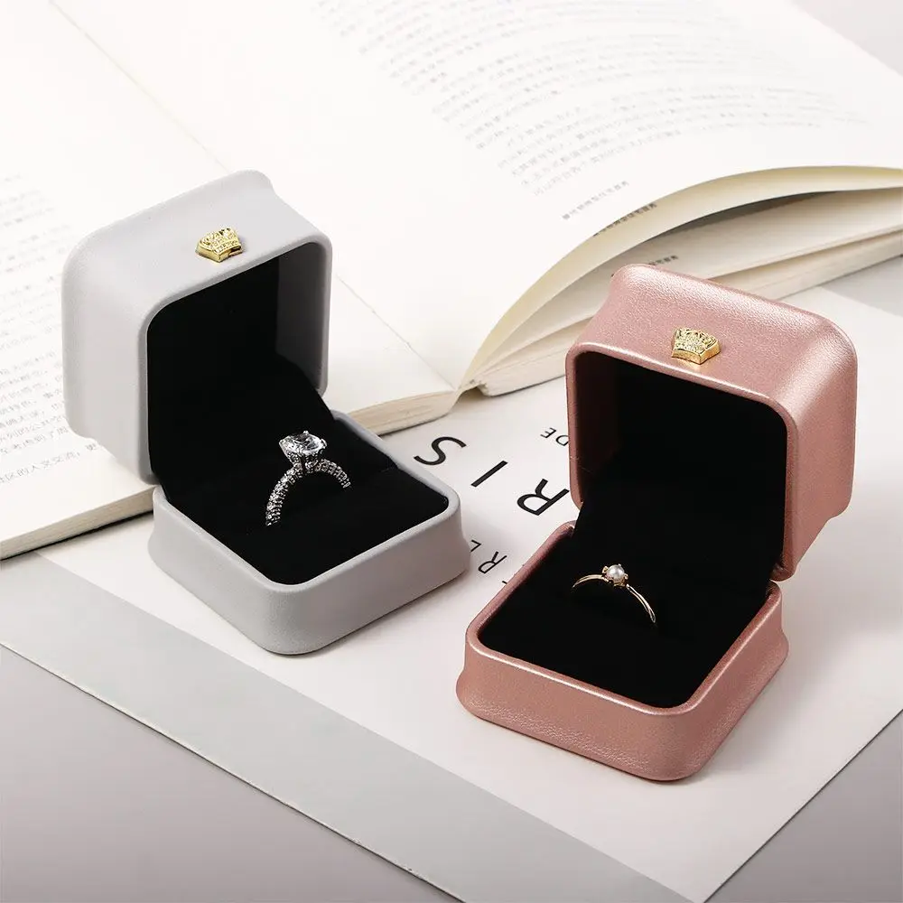 Crown Buckle Jewelry Box Simple Fashion PU Leather Wedding Ring Box Packaging Gift Jewelry Organizer Box