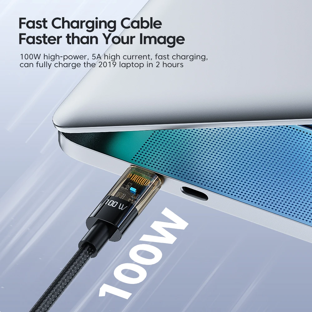 Toocki 1/2/3 Pcs 100W USB C Cable 5A High Current PD Fast Charging Type C Data Wire for Earphones iPhone Gold-plated Connector