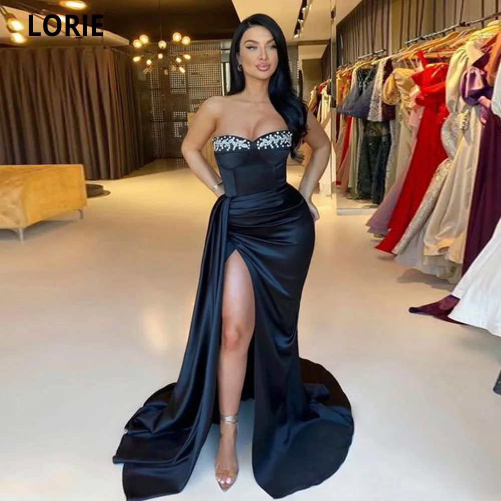 

LORIE Arabic Vintage Evening Dress For Wedding Party Satin Beaded Strapless Mermaid Prom Gowns Celebrity Dress Robes De Soirée