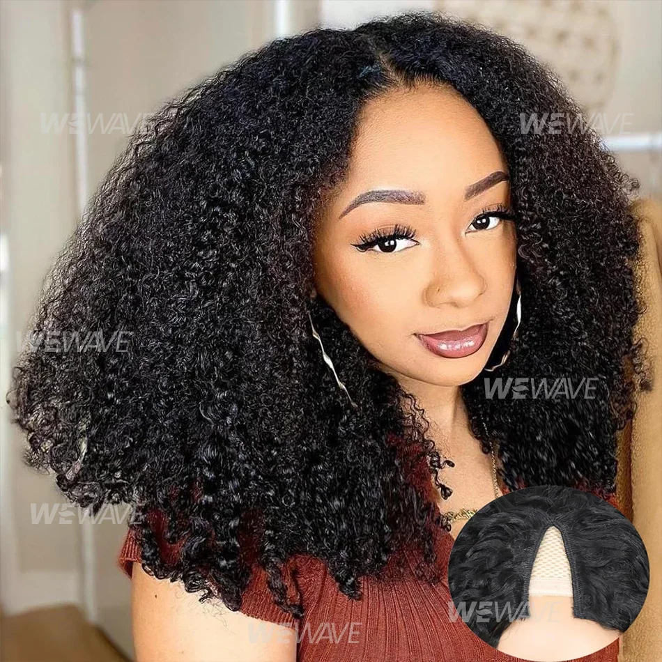 

Кудрявые парики V-образной формы из натуральных волос без необходимости оставлять свои пряди, для женщин, плотность 200%, без клея, без пришивания, на защелках, полупарик, натуральный цвет, 30 дюймов