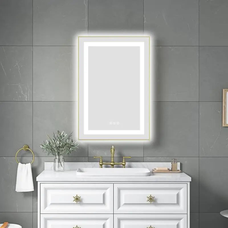 

20"x32" LED Bath Mirror, Wall-Mounted Vanity Mirror with Front & Backlight, Aluminum Frame, Anti-Fog, Memory Function, 3 Color