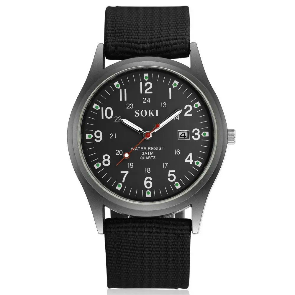 Soki Mens Horloges Lichtgevende Handen Klok Luxe Militaire Sport Datum Quartz Horloge Mannen Casual Nylon Horloge Relogio Masculino