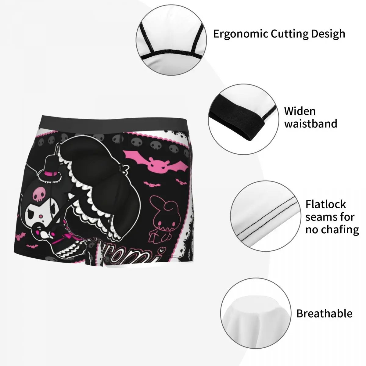 Custom Male Funny Kuromi Sanrio Anime Underwear Boxer Briefs Stretch Shorts Panties Underpants