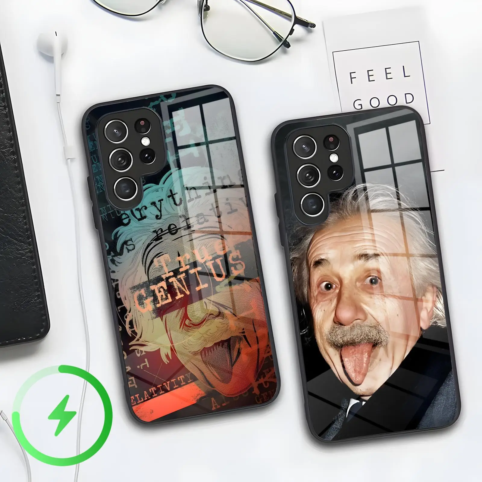 scientist Albert Einstein Phone Case For Samsung S26 S25 S24 S23 S22 S21 Plus Ultra Note20 Magnetic Glass Phone Case