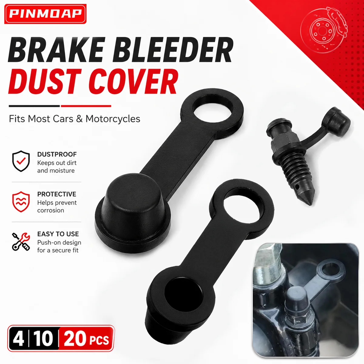 4/10/20pcs Black Rubber Car Motorcycle Caliper Disc Brake Air Release Nut Dust Cover Waterproof And Dustproof Accessories
