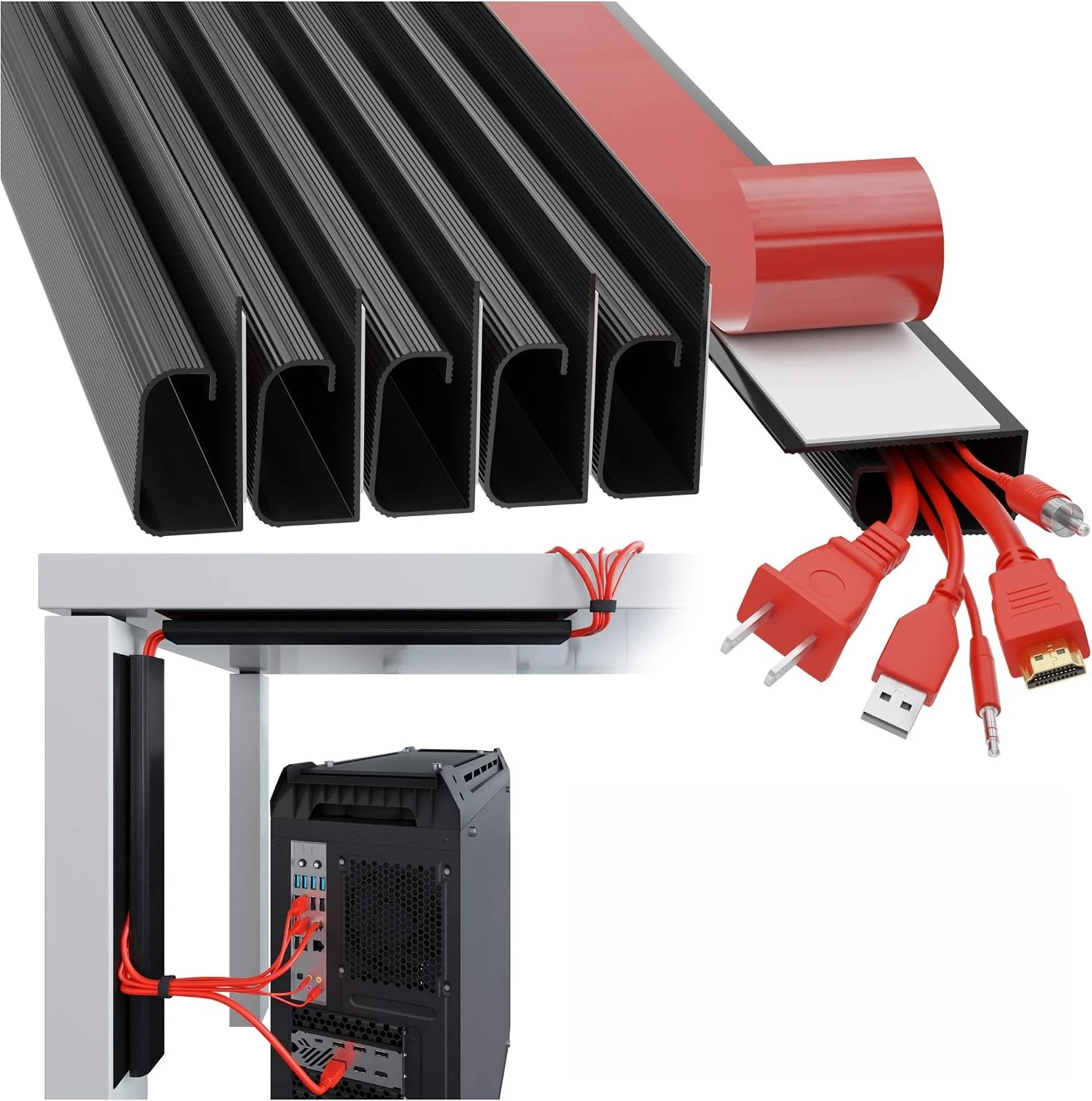 2PCS 40cm/15.75in Under Desk Cable Management Raceway – PVC Wire Hider & Cord Organizer Strip