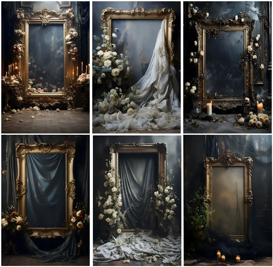 

Photographic Vintage Frame Backdrops Maternity Portrait Flowers Curtain Backgrounds Decor Studio Photo Birthday Wedding Party