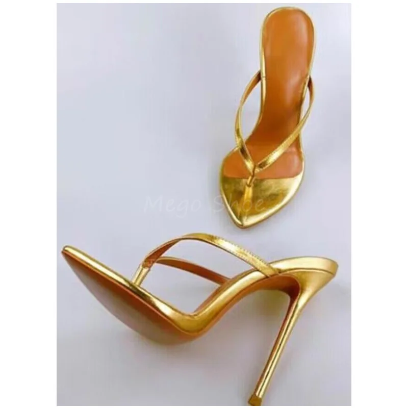 Sexy Pointy High Heel Flip Flops Slippers Women Luxury Golden Candy Colors Sandals Stiletto Heels Shoes Female Big Size 43 45