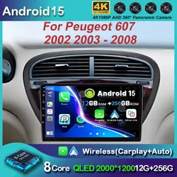 Android15 Carplay Car Radio For Peugeot 607 2004 2005 - 2010 Navigation GPS Multimedia Player Stereo BT 5gwifi+4G SIM Auto 2 DIN