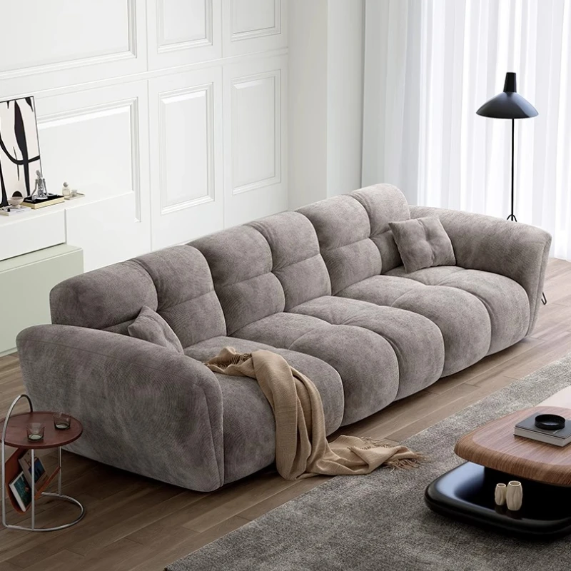 

Minimalist Modern Luxurious Lazy Couch French Cream Style Straight Sofa Chenille Fabric Living Room Sofas Furniture 1-shaped