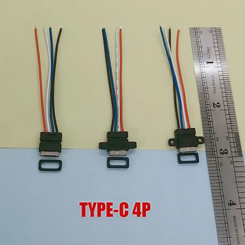 1/5PCS TYPE-C 4P Waterproof Injection Molding With Data USB Female Seat Extension Cable About 60MM With Fixing Hole
