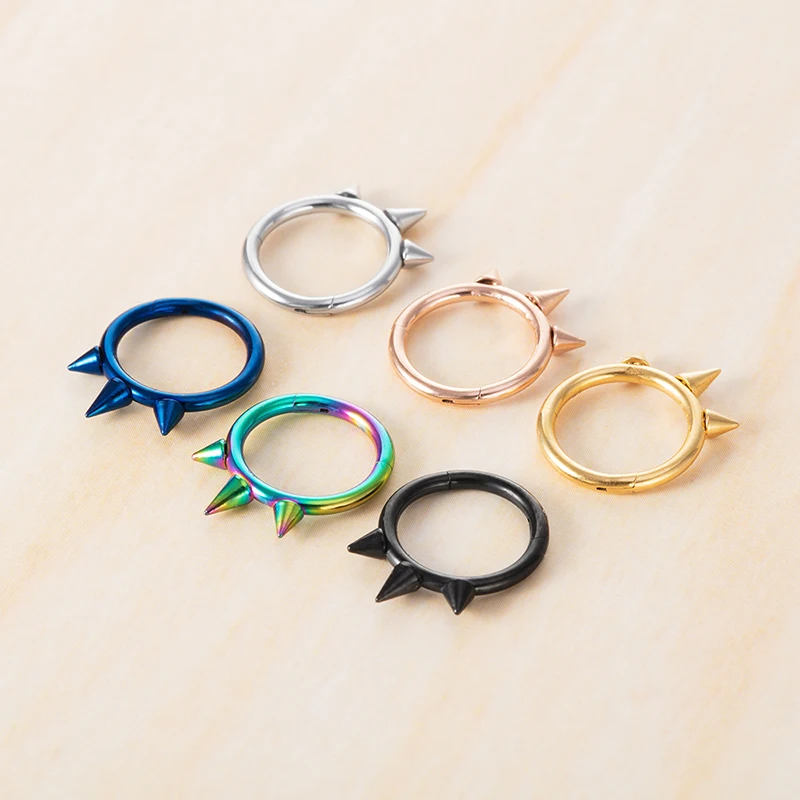 1Pc Punk Spiked Nose Ring Stainless Steel Clicker Segment Hinged  Hoop Cartilage Earring Septum Rings for Women Men Body Jewelry