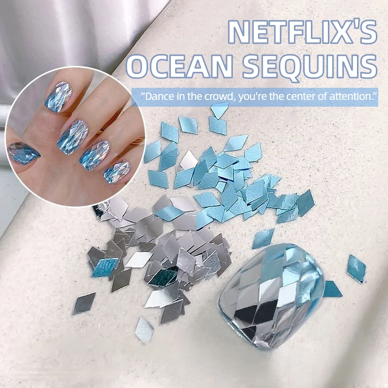 1 caixa de glitter para unhas, strass de cristal falso, azul, prata, plano, brilhante, faça você mesmo, design de arte de unha, acessórios de decoração de manicure