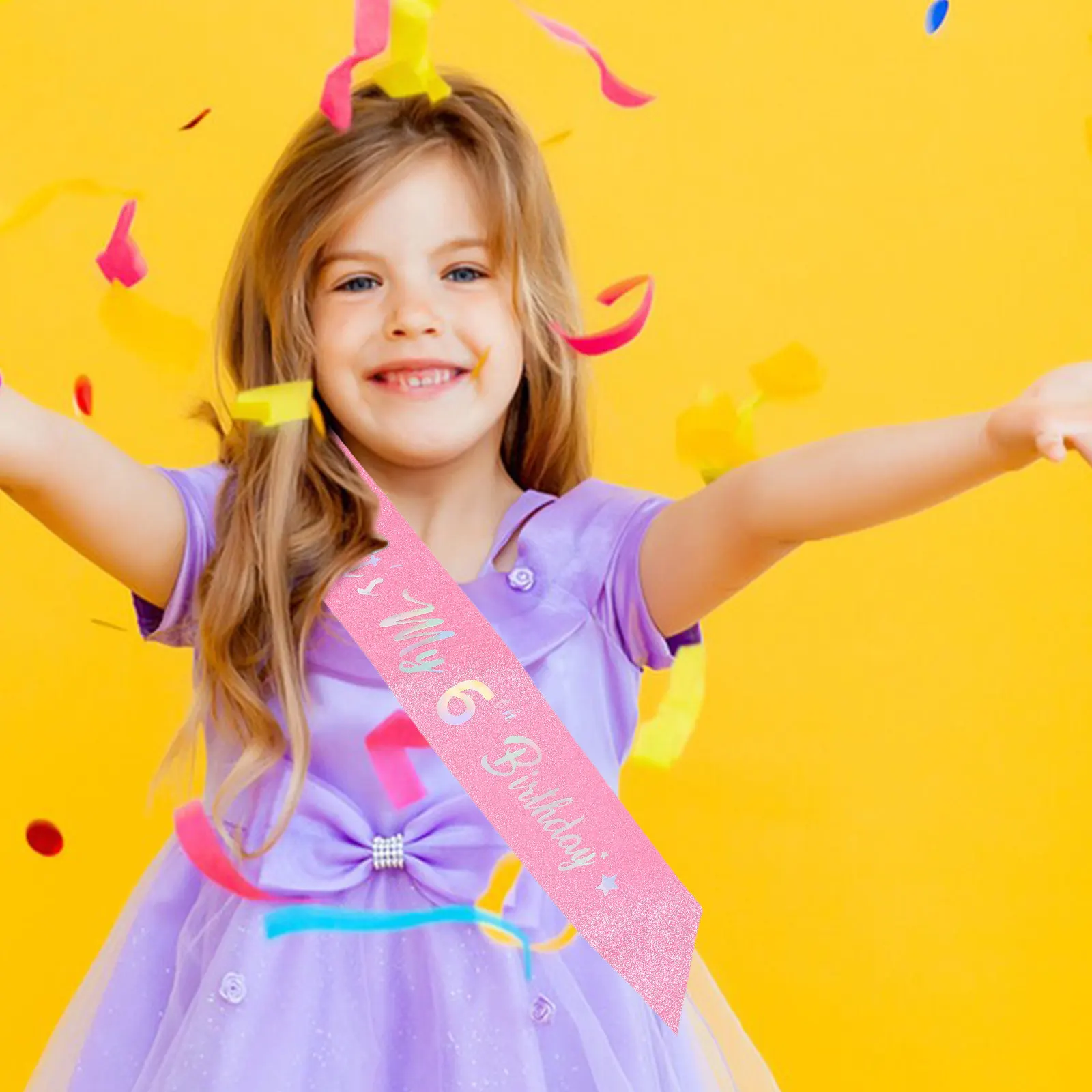 5Pcs Glitter Pink Birthday Sash Princess Party Celebration Dress Up Girls Happy Birthday Decoration Princess Party - view 2
