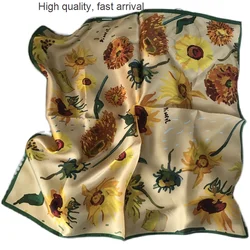 100% French Fashionable Mulberry Silk Sunflower Decoration Vintage Silk Kerchief Scarf Hair Band