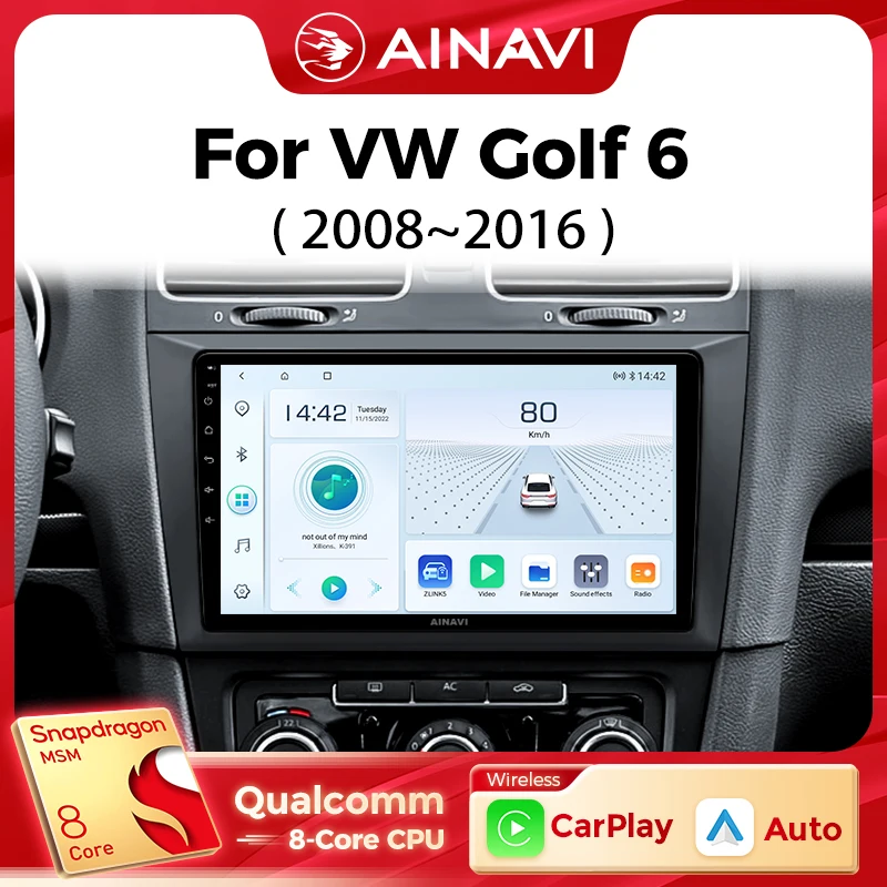 Ainavi Car Multimedia Player For Volkswagen VW Golf 6 MK6 2008-2016 wireless Carplay Android Auto 4G Wifi 2din