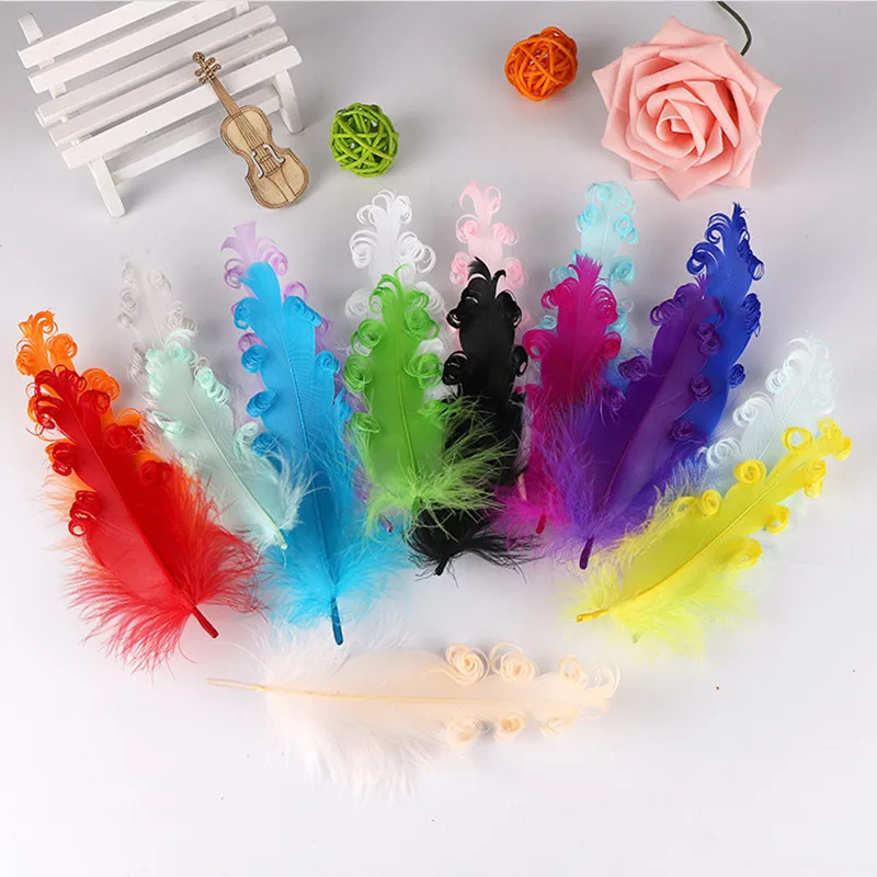 20Pcs Colorful Curly Goose Feathers Diy Easter Decoration Craft Supplies Indian Headdress Pluma Wedding Handicrafts Accessories