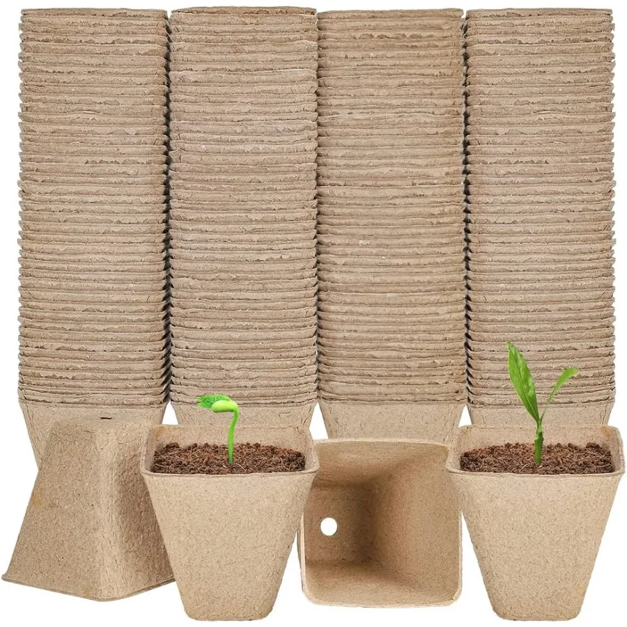 

126 Packs Square Peat Pots 3.15 Inch Seed Starting Pots with Drainage Holes Square Nursery Pot Biodegradable Friendly Round Pla