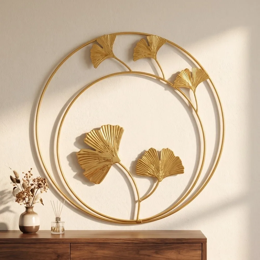 Luxury Metal Wall Hanging Decor Gold 11.02in Leaf Wall Ornament Light Luxury Round Leaf Decoration For Home