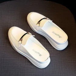 Outside Mules Women's Slippers and Ladies Sandals Thick Wedge Heel Platform Shoes Height Off White Leather Slides New Collection