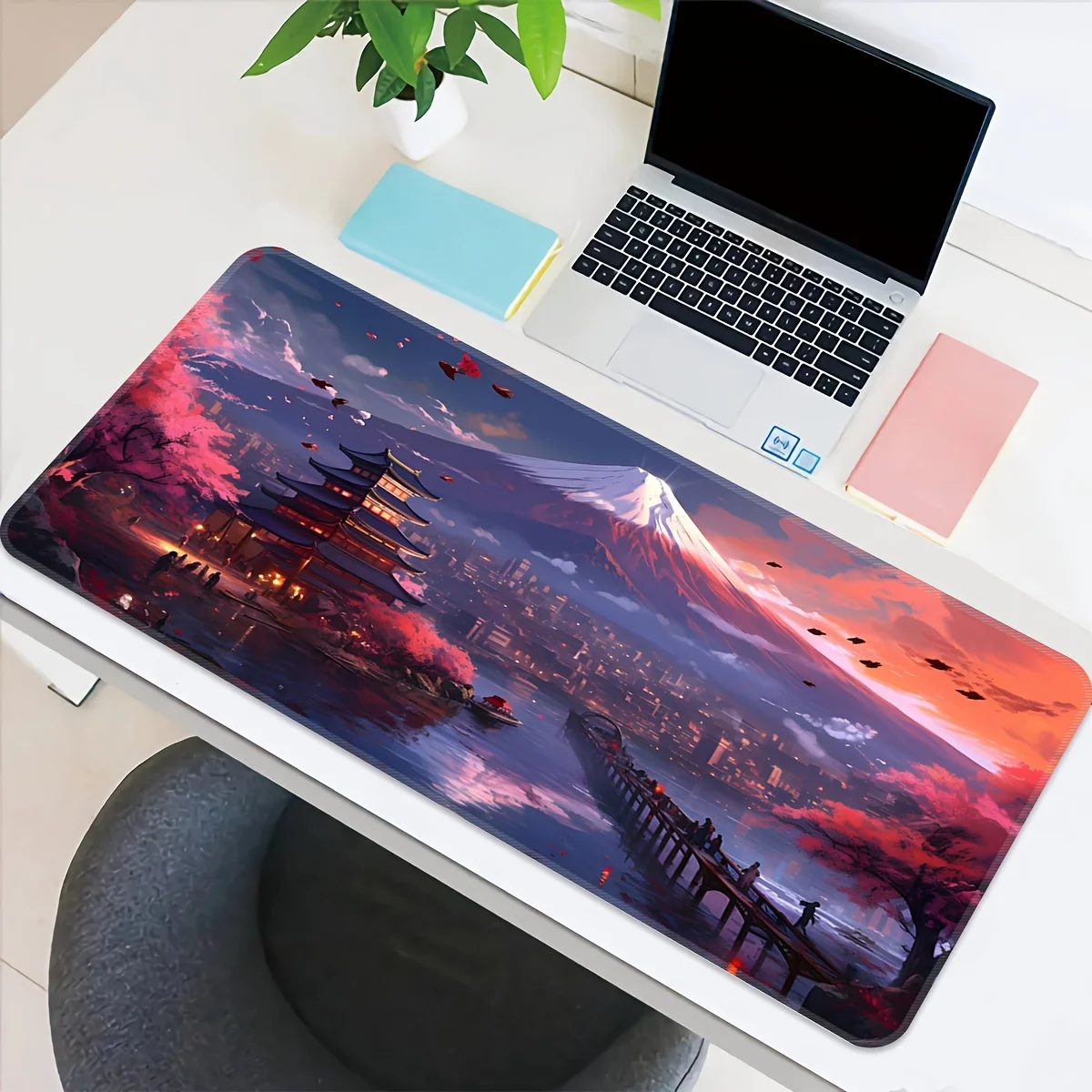 Large Extended Gaming Mouse Pad Japan Scenic Mount Fuji Pagoda Print Rubber Anti-Slip Desk Mat Esports Desktop Protective Film