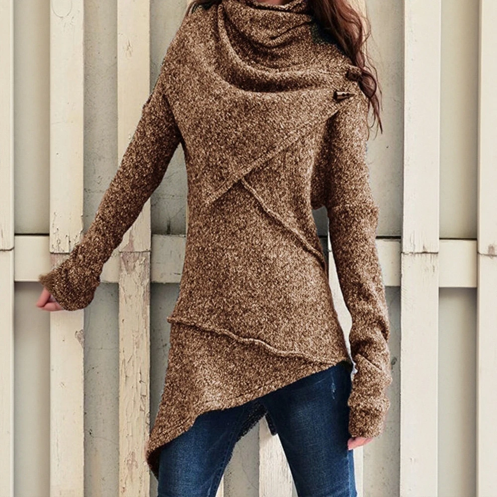 

Женский свитер с высоким воротником и длинными рукавами, осенний удобный повседневный трикотаж обычного кроя с принтом